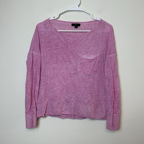 J. Crew Linen Short Women’s XS Pink Burnout Raglan Round Neck Lightweight Casual - Picture 1 of 10